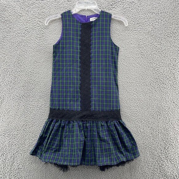 Trish Scully Girl's Dress‎ Large 12 Purple Green Plaid Sleevless Tulle NEW - Picture 1 of 11